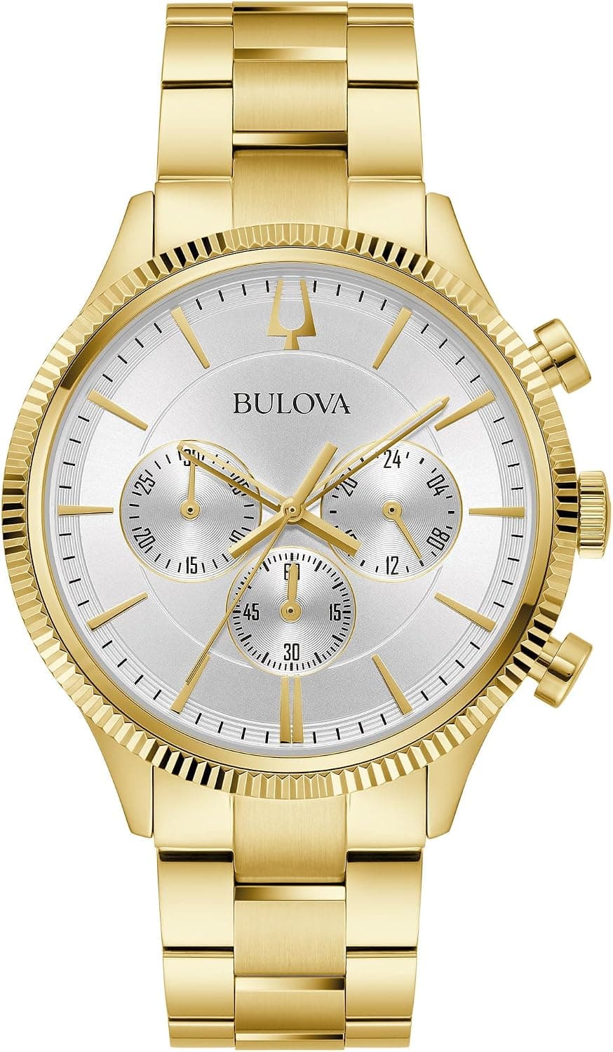 Bulova Classic 97A190, 42mm, Silver and White Dial, Gold Stainless Steel Bracelet