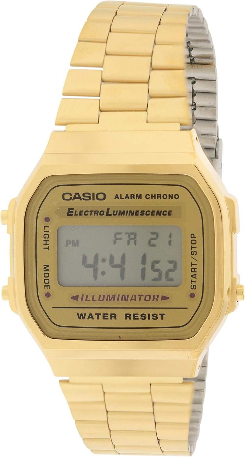 Casio -A168WG-9WDF 35mm, Goldenes Zifferblatt Gold Edelstahl