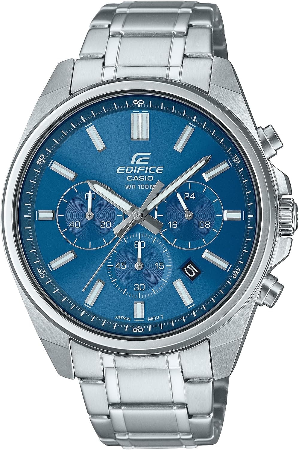 Casio Edifice Chronograph Date Indicator 44mm, Blue Dial Silver S