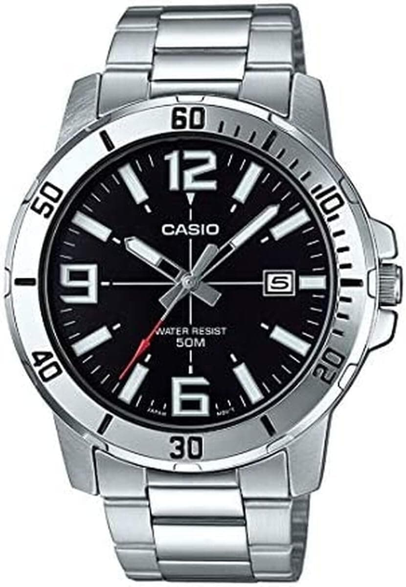 Casio Enticer MTP-VD01D-1BV, 43mm, Black Dial, Silver Stainless Steel Bracelet