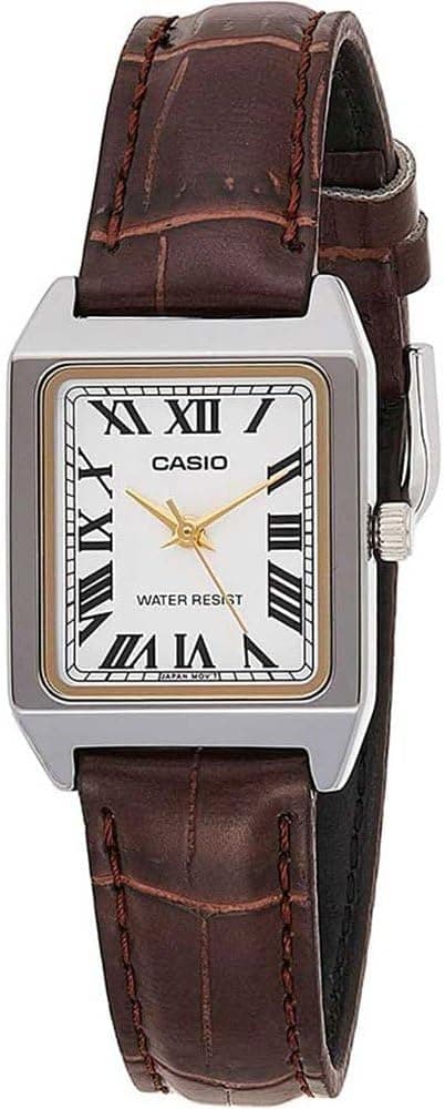 Casio COLLECTION 22mm, Weißes Zifferblatt Braun Edelstahl