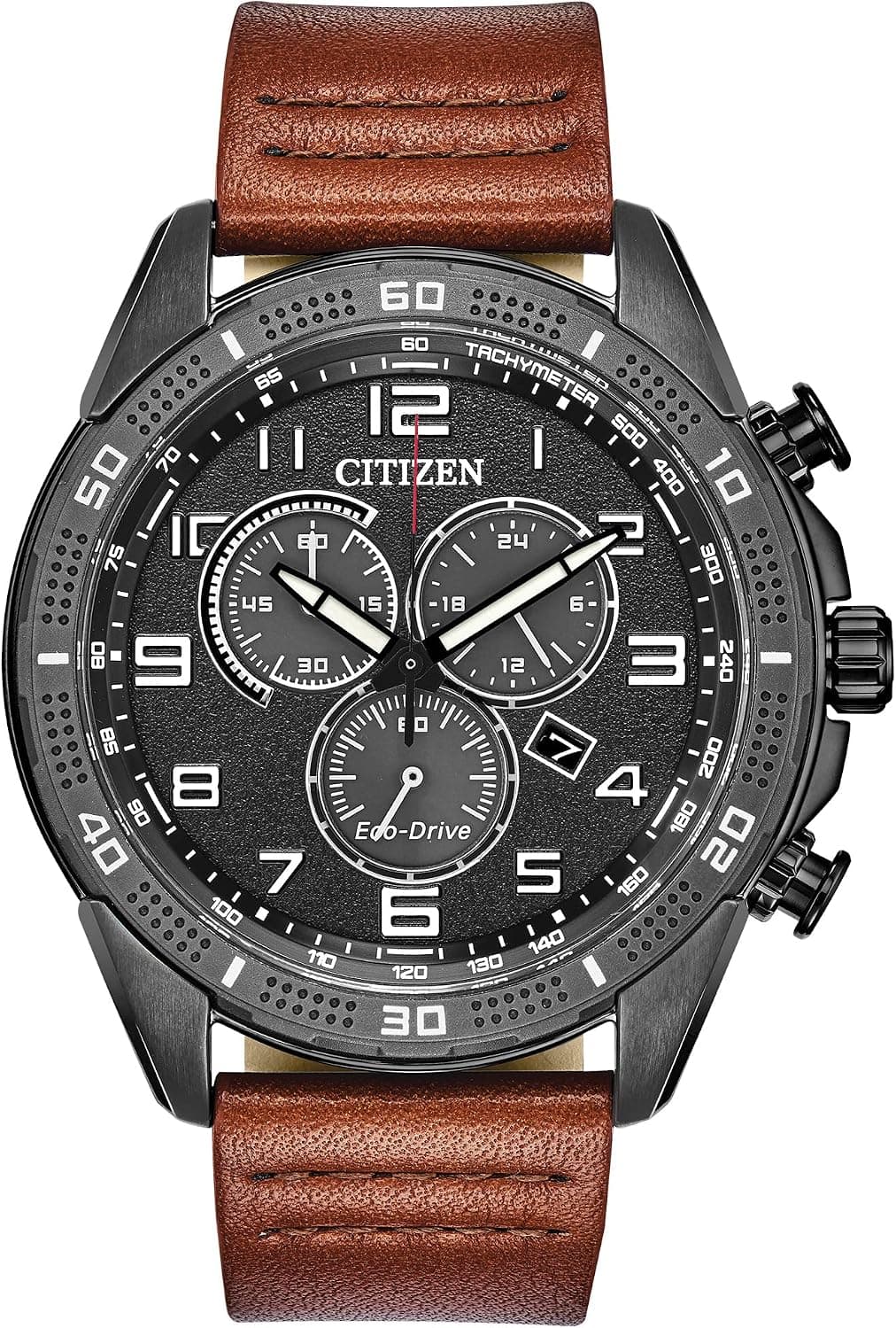Citizen Brycen AT2447-01E, 45mm, Black Dial, Brown Leather Band