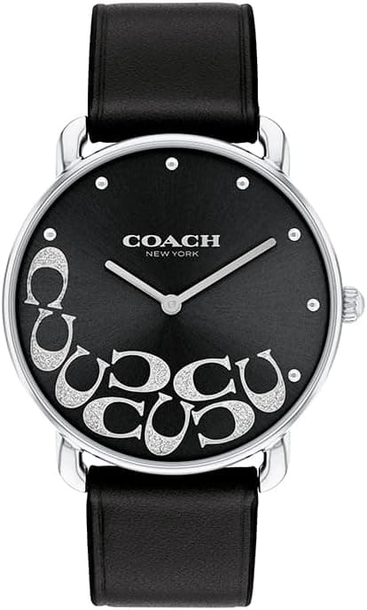 Coach Elliot 14504336, 36 mm, schwarzes Zifferblatt, schwarzes Lederarmband