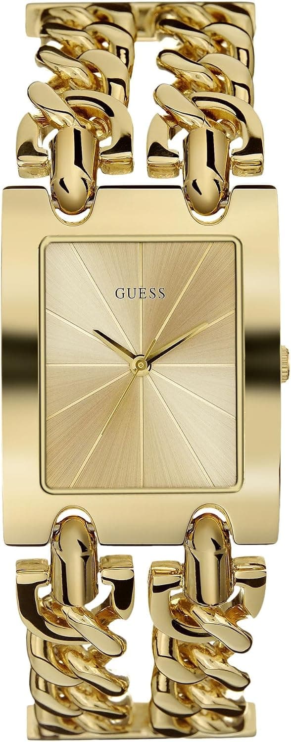 Guess Silver-Tone Multi-Chain Bracelet 28mm, Gold Dial