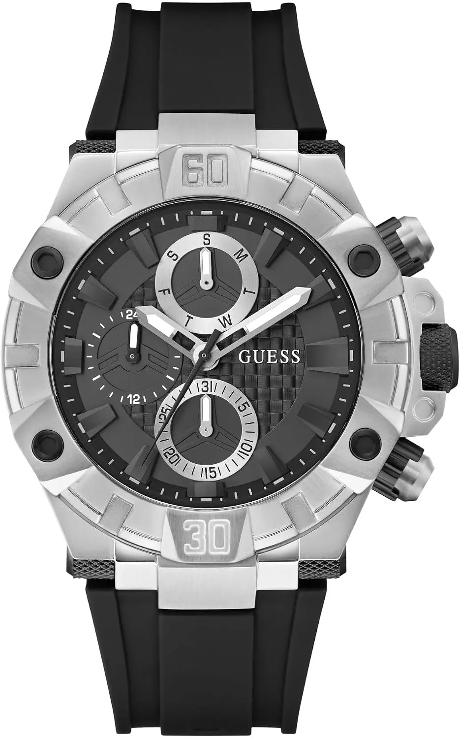 Guess Ignite GW0802G1BLACK, 46 mm, schwarzes Zifferblatt, schwarzes Silikonarmband