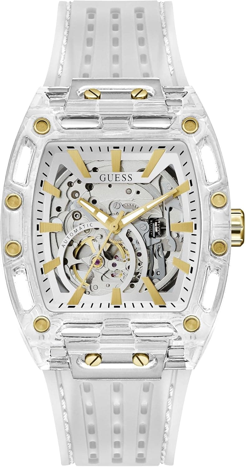 Guess Phoenix 42mm, Silver Dial Clear Silicone