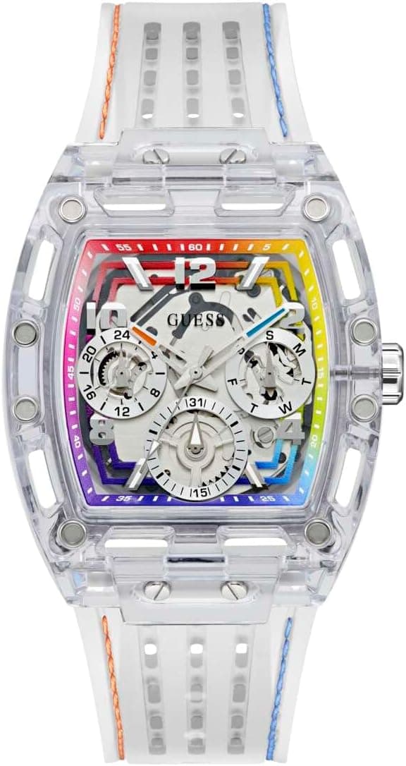 Guess PHOENIX 42mm, Multicolor Dial Clear Silicone