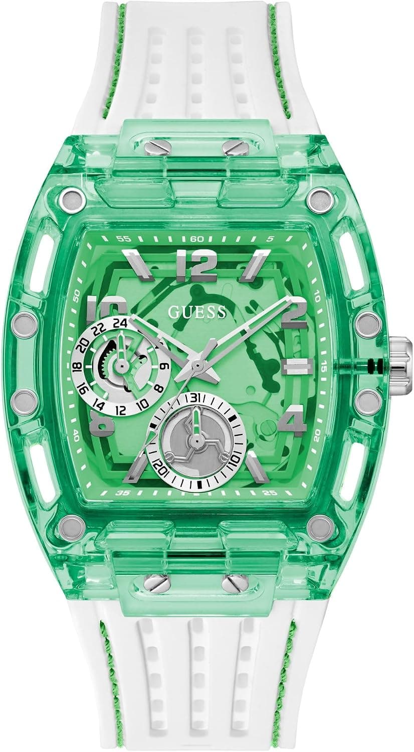Guess PHOENIX 42mm, Green Dial White Silicone