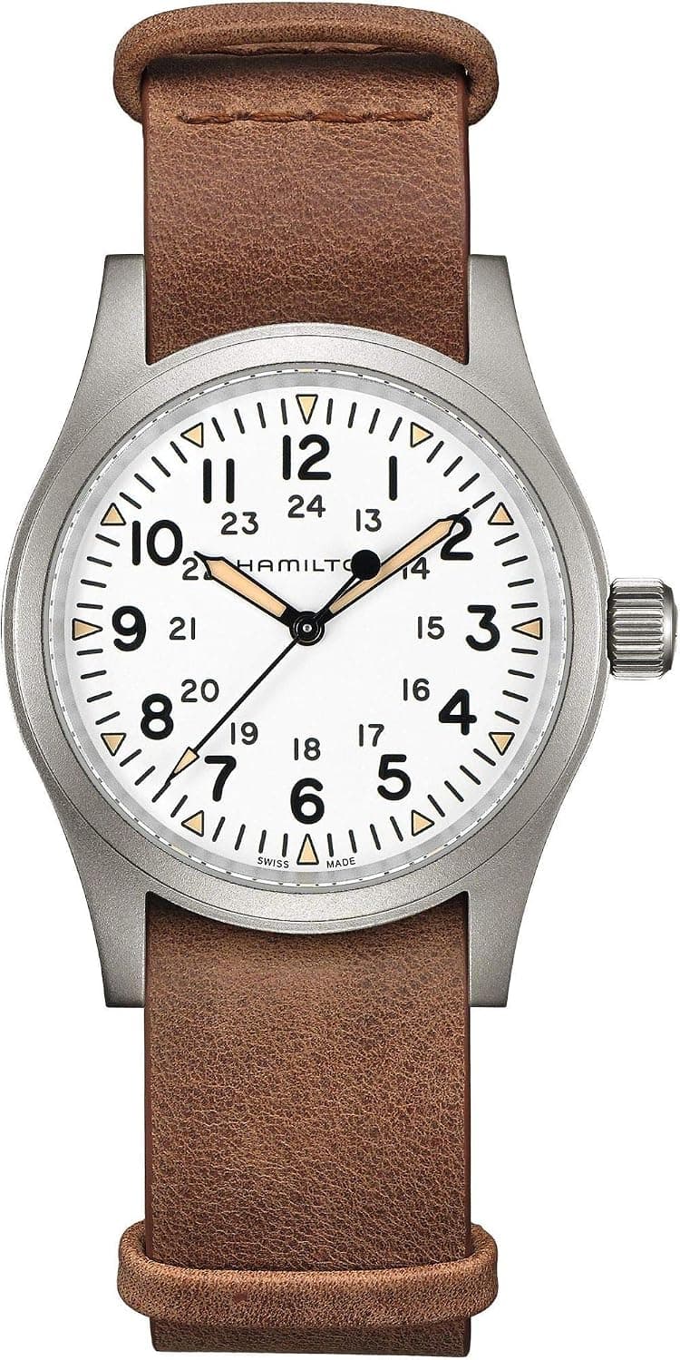 Hamilton Khaki Field 38mm, White Dial Brown Leather