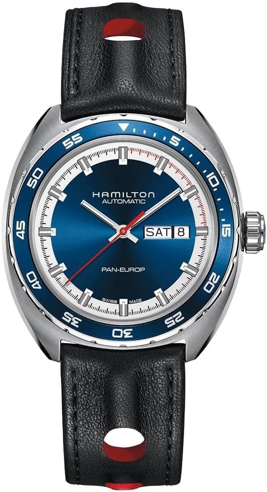 Hamilton American Classic 42mm, Blue Dial Black and red Leather