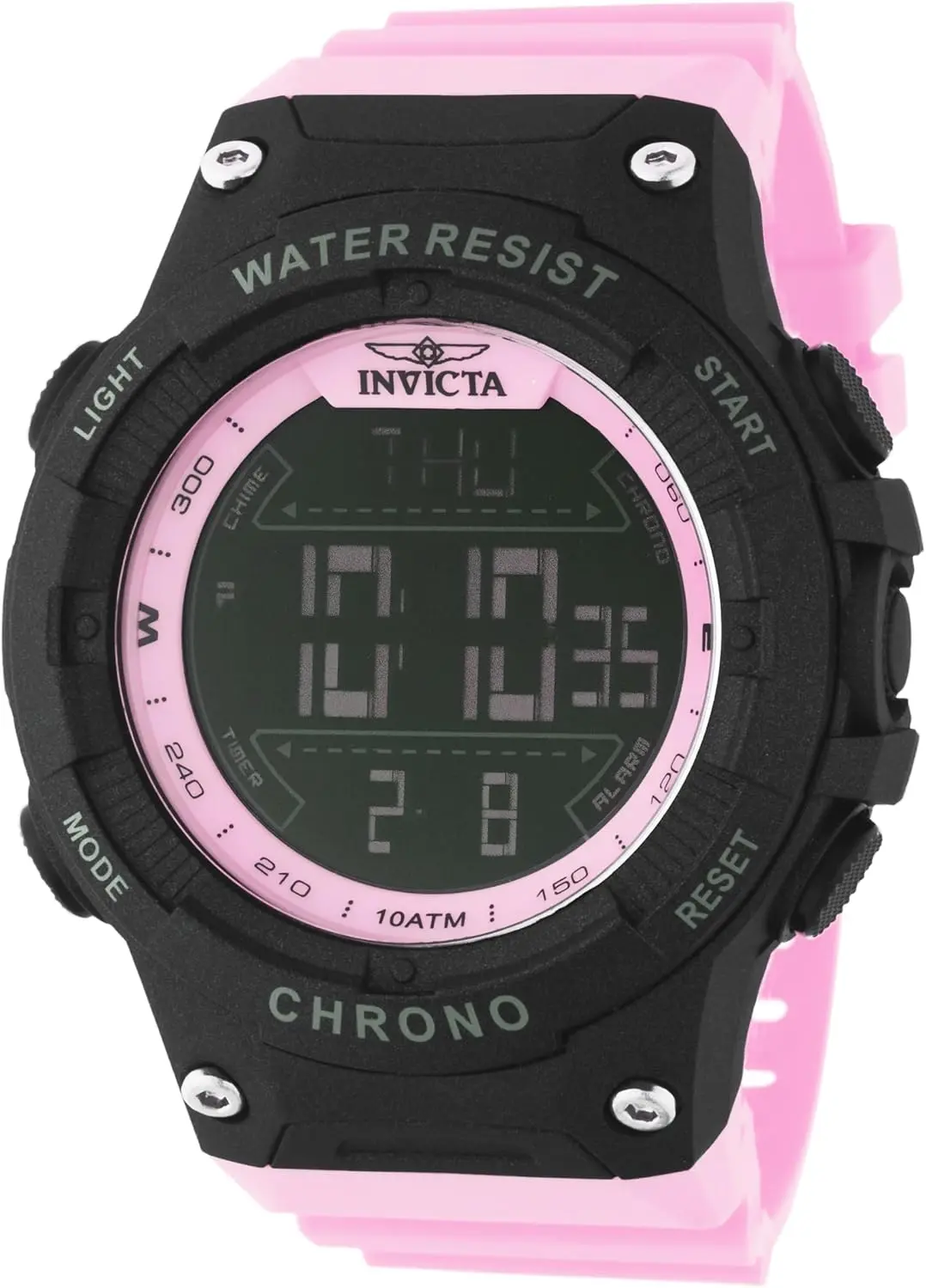 Invicta Racing 48051, 52 mm, schwarzes Zifferblatt, rosafarbenes Kunststoffarmband