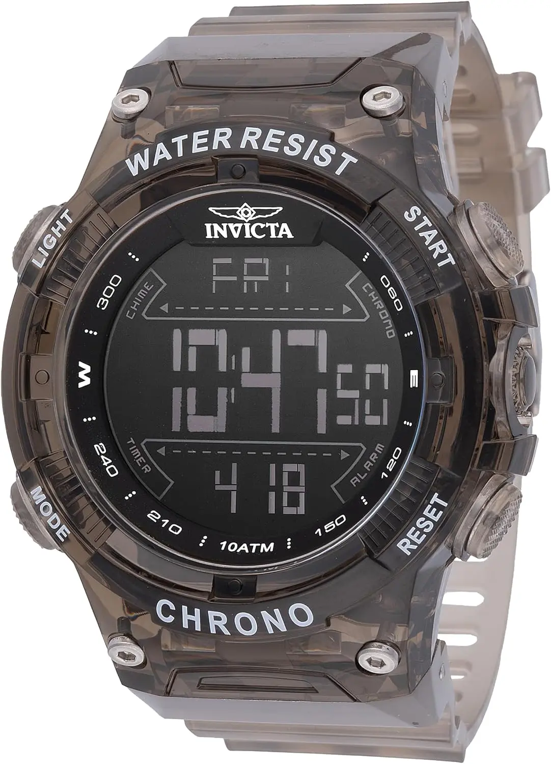Invicta Racing 49043, 52 mm, schwarzes Zifferblatt, transparent-braunes Kunststoffarmband