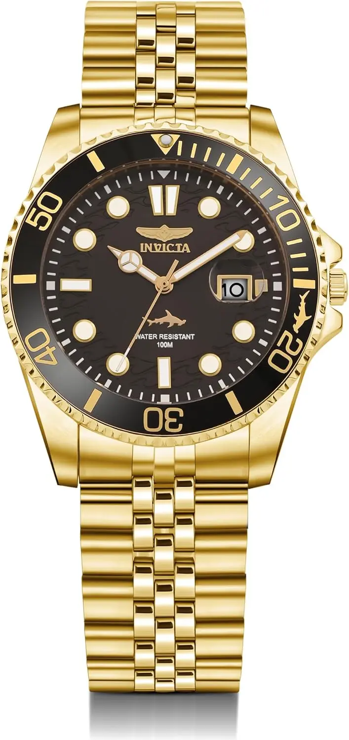 Invicta Pro Diver 30614, 43 mm, schwarzes Zifferblatt, goldenes Edelstahlarmband