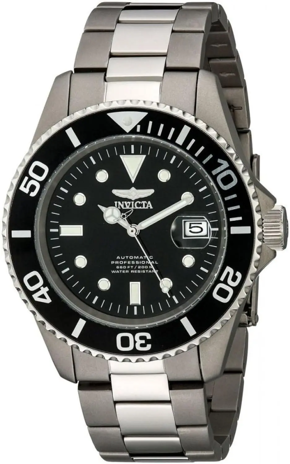 Invicta Pro Diver 0420, 45 mm, schwarzes Zifferblatt, silbernes Titanarmband