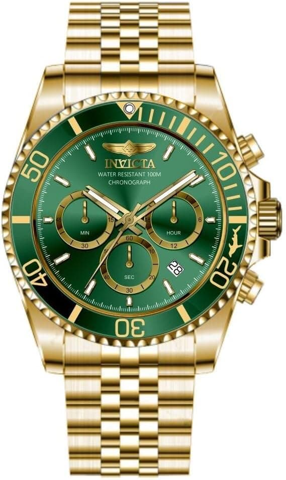Invicta Pro Diver 48383, 43 mm, grünes Zifferblatt, goldenes Edelstahlarmband