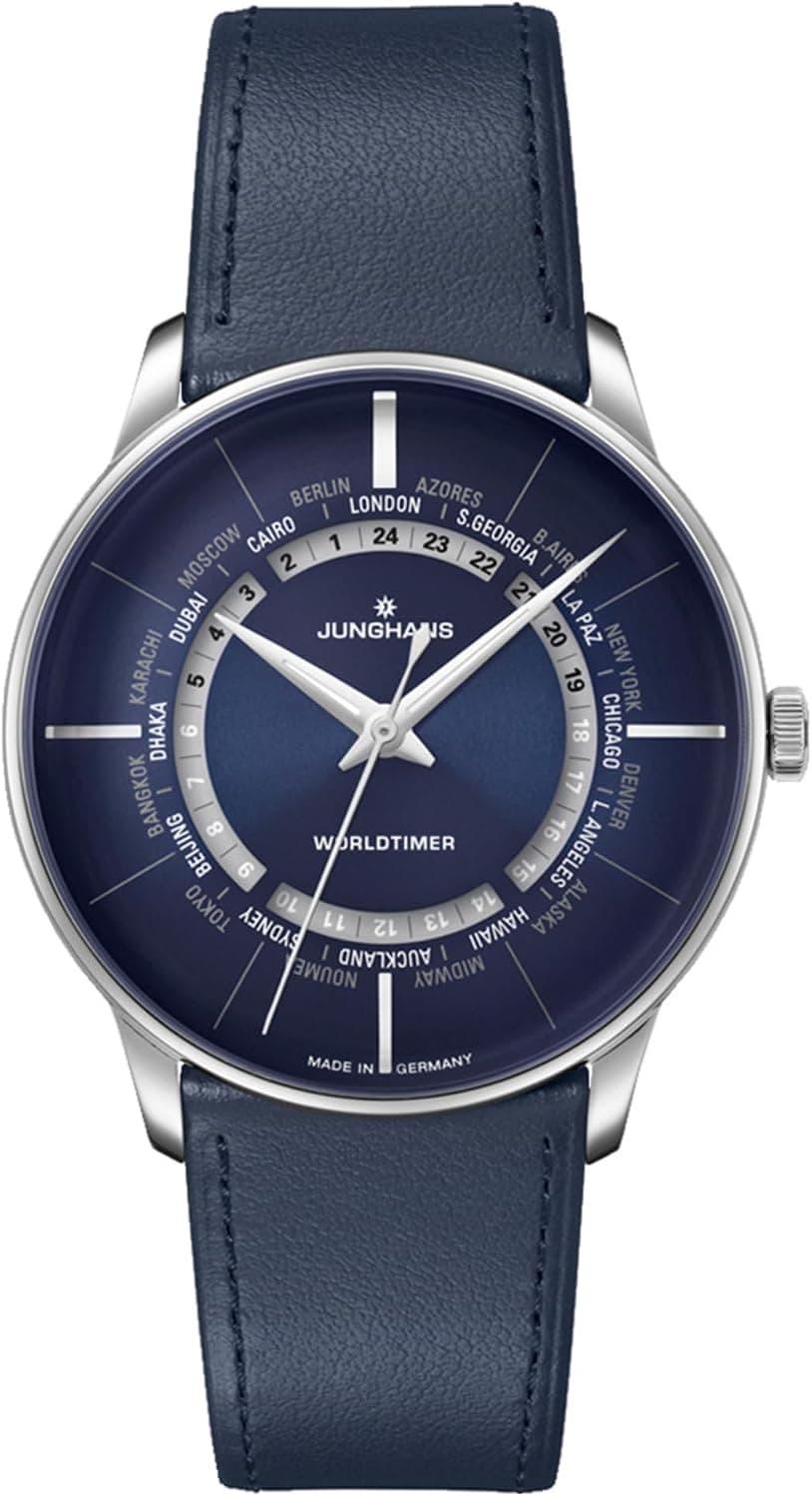Junghans Meister Worldtimer 27/3010.01, 40mm, Blue Dial, Blue Leather Band