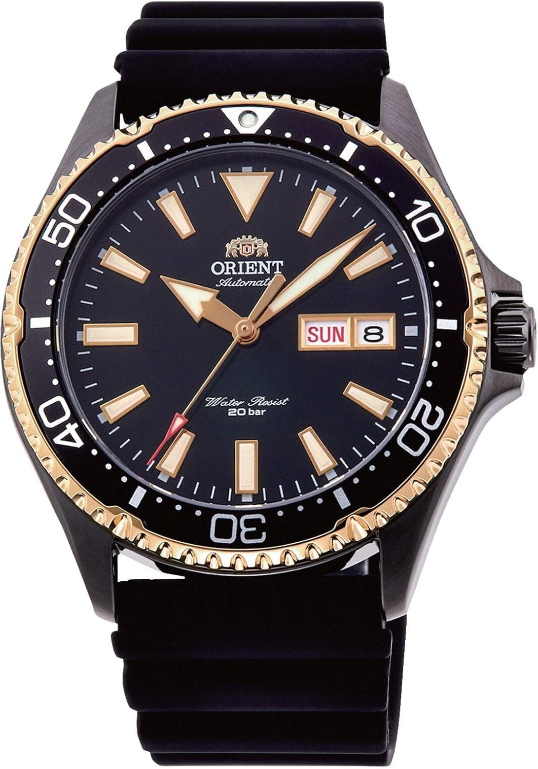Orient Kamasu RA-AA0005B, 42 mm, schwarzes Zifferblatt, schwarzes Silikonarmband