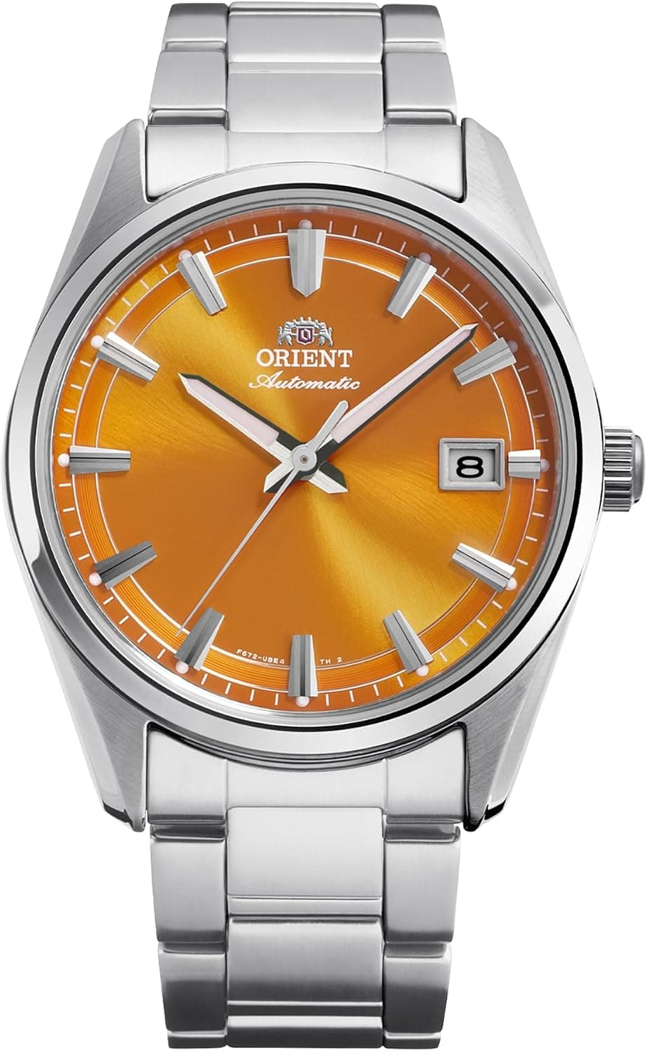 Orient Stretto Date RA-AC0R08Y, 38 mm, orangefarbenes Zifferblatt