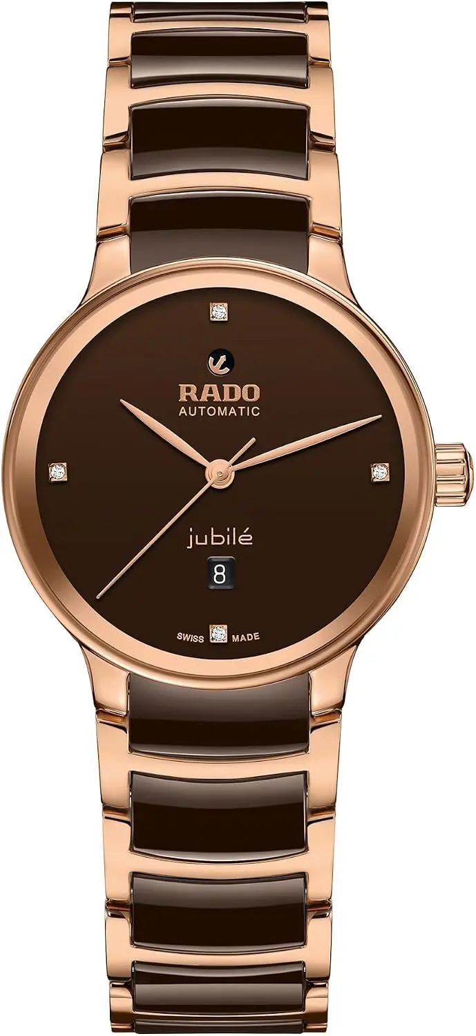 Rado Centrix R30019712, 30mm, Brown Dial, Brown and Rose Gold Ceramic Bracelet