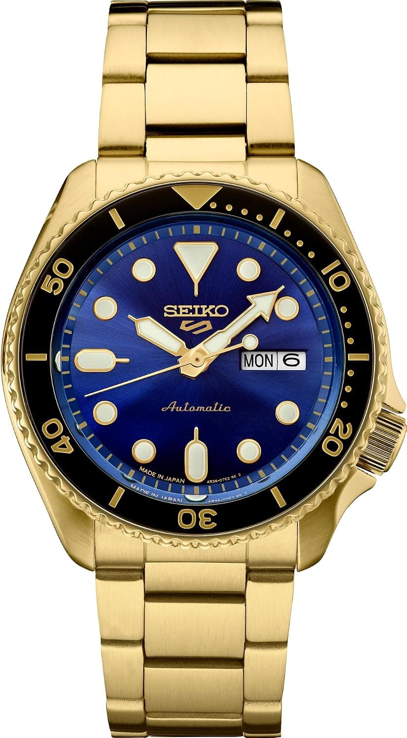 Seiko 5 Sports SRPK20, 42mm, Blue Dial, Gold Stainless Steel Bracelet