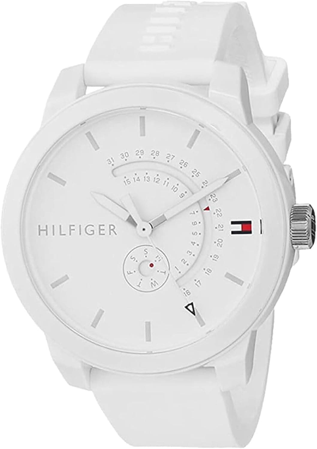 Tommy Hilfiger 1791481, 44mm, White Dial, Black Silicone Band