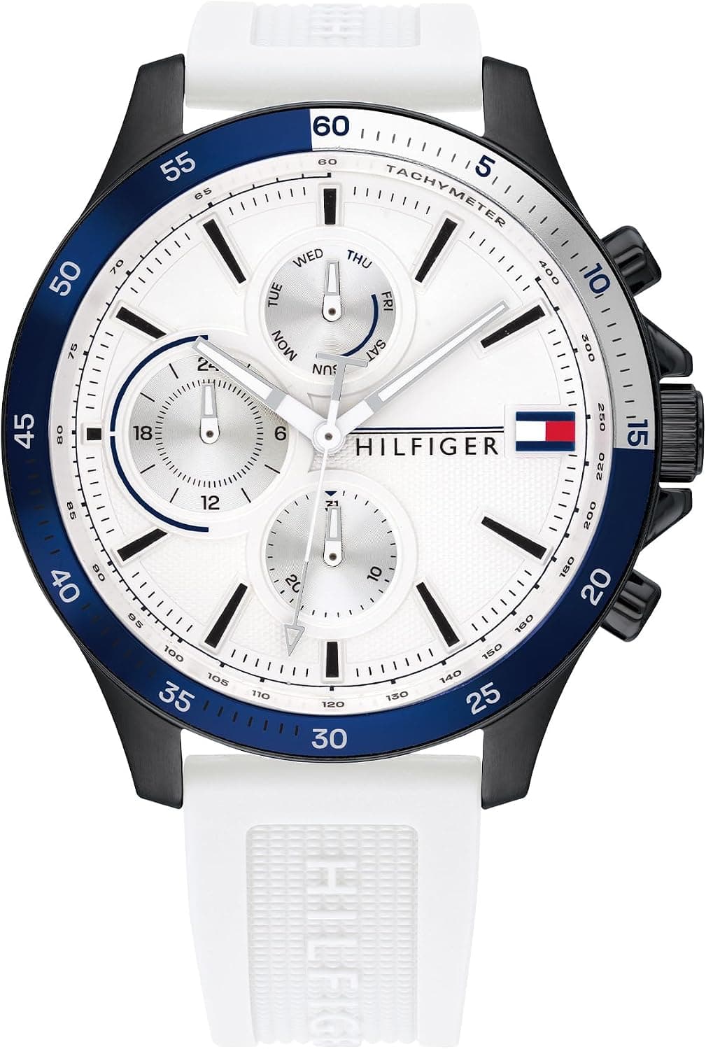 Tommy Hilfiger Bank 1791723, 46mm, White Dial, Black Silicone Band